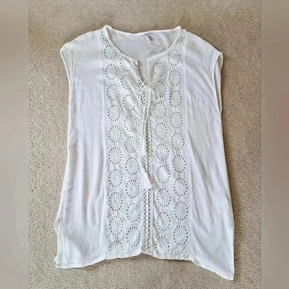 Raviya White Swim Beach Cover Up Boho Style Eyelet Pattern Women's Size Medium - Picture 8 of 9